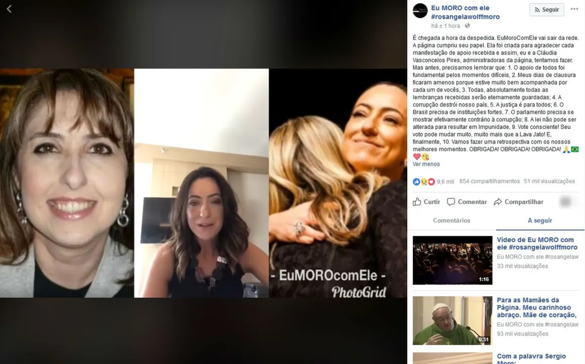 Rosângela Moro postou mensagem de despedida aos fãs do marido - Foto: Reprodução/Facebook