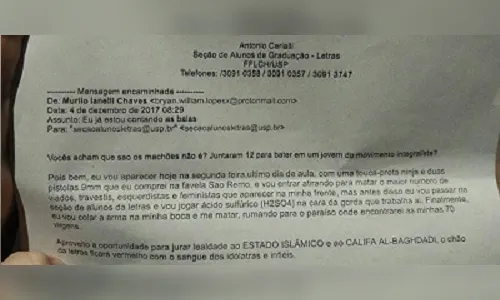 
							Curso de Letras da USP recebe ameaça terrorista de suposto jihadista do Estado Islâmico
						
						