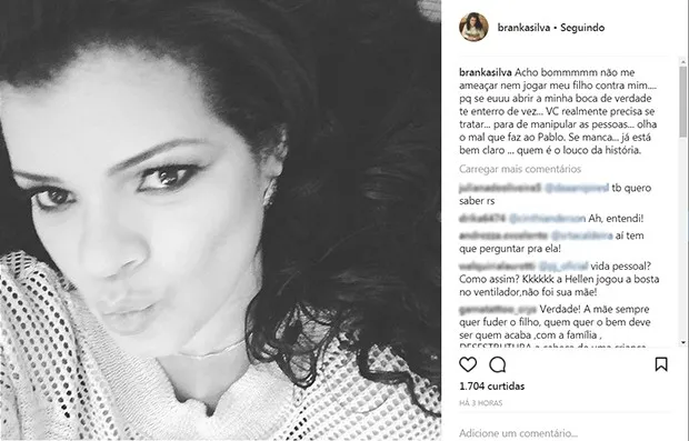 O post de Branka Silva e o comentário de Pablo Jorge (Foto: Reprodução/ Instagram)