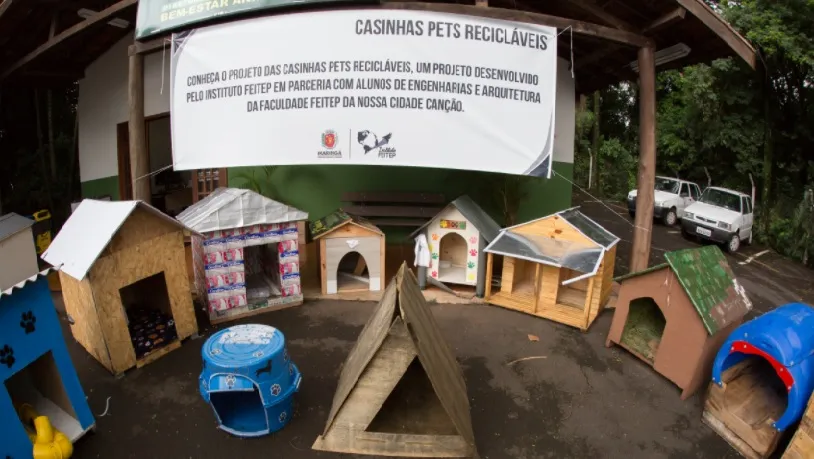Casinhas de pets com materiais recicláveis viraram atração em Maringá - Foto: Vivian Silva/Prefeitura de Maringá