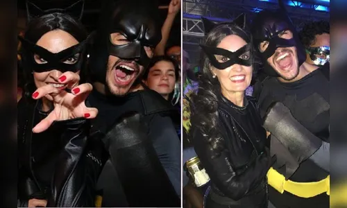 Vestidos de Mulher-Gato e Batman, Fátima Bernardes e Túlio Gadêlha curtem festa à fantasia