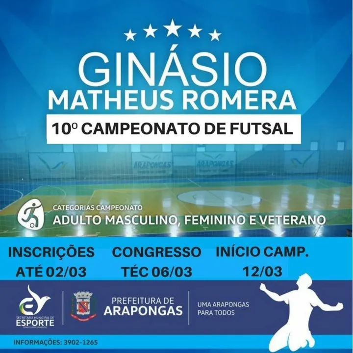 Abertas as inscrições para o Campeonato de Futsal Mateus Romera