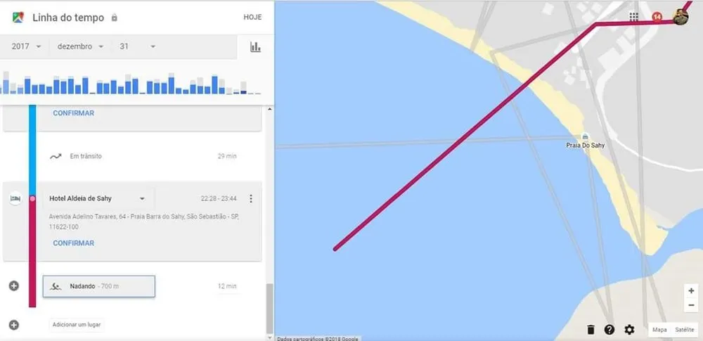 Rastreador mostrou que o celular chegou a ficar quase 700 metros para dentro do mar (Foto: Googlemaps/Reprodução)