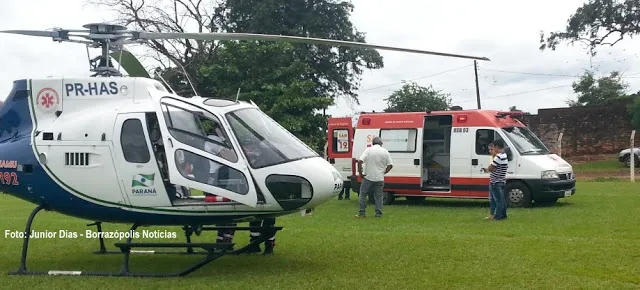 Helicóptero do SAMU faz transferência de paciente de Borrazópolis para Arapongas - Foto Junior Dias - Borrazópolis Notícias.
