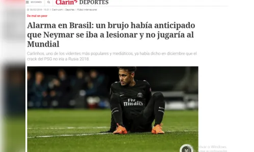 
							Previsão de Carlinhos Vidente sobre lesão de Neymar é destaque em jornal argentino
						
						