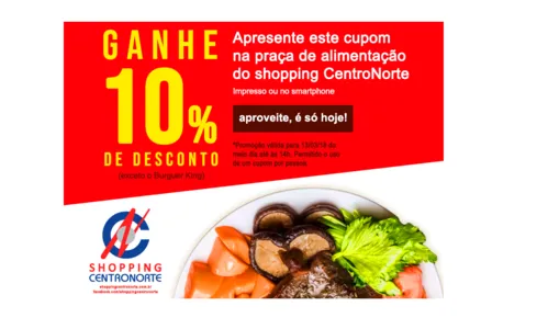 
							Shopping CentroNorte dá desconto na refeição nesta terça-feira
						
						
