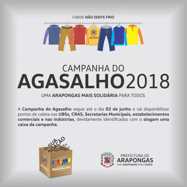 Prefeitura de Arapongas permanece com Campanha do Agasalho 2018