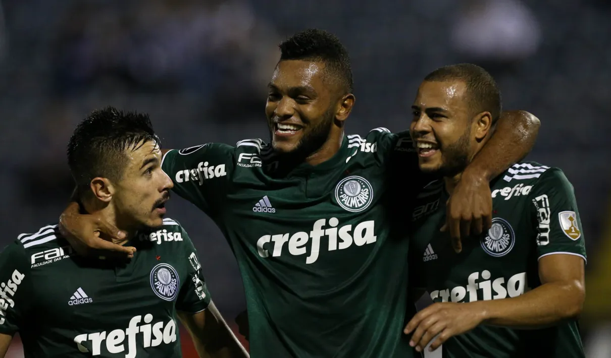 Borja (centro) segue como o maior artilheiro do time na temporada, 10 gols, e na Libertadores 2018, com três tentos - Foto: Cesar Greco/Ag Palmeiras/Divulgação