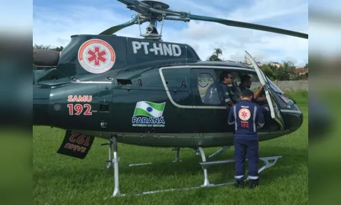 Vítima de acidente de trabalho é transferida de helicóptero do Samu para hospital em Apucarana