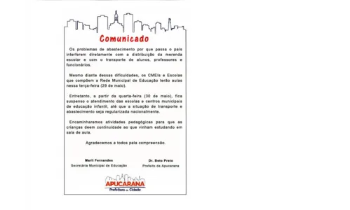 
							Apucarana pode suspender aulas da rede municipal a partir de quarta-feira
						
						