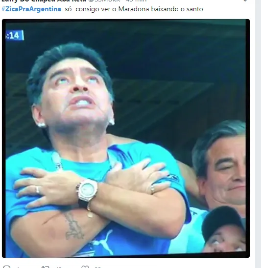 Nem Maradona foi perdoado e sua expressão após o gol da Argentina virou meme. Foto: Reprodução