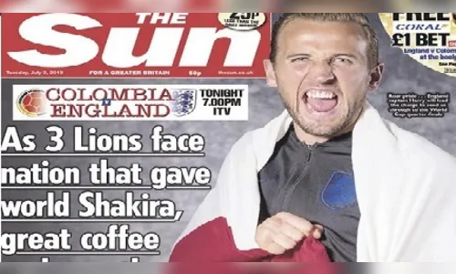 Tabloide inglês cria trocadilho com cocaína antes de jogo contra a Colômbia e gera revolta nas redes