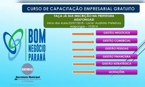 SEMIC em parceria com o programa “Bom Negócio Paraná” ofertam curso de capacitação empresarial gratuito
