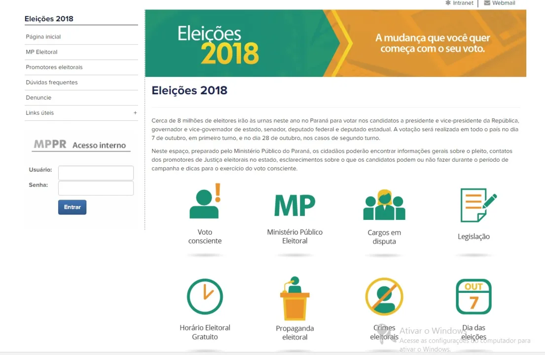 Site Eleições 2018 do MPPR divulga orientações e canais de denúncia