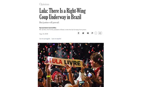   Carta de Lula escrita na cadeia é publicada pelo NY Times