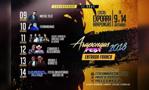 
							Michel Teló é atração principal no aniversário de Arapongas
						
						