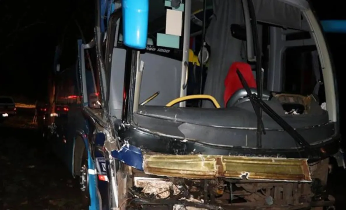 Ônibus e pick-up se envolveram em acidente em Santo Antônio da Platina — Foto: NPDiário