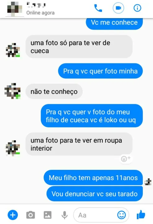 Suspeito de pedofilia pediu fotos da criança de cueca em rede social — Foto: Reprodução