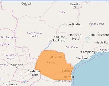 Alerta laranja (perigo) para todo Paraná. (Foto - Inmet)