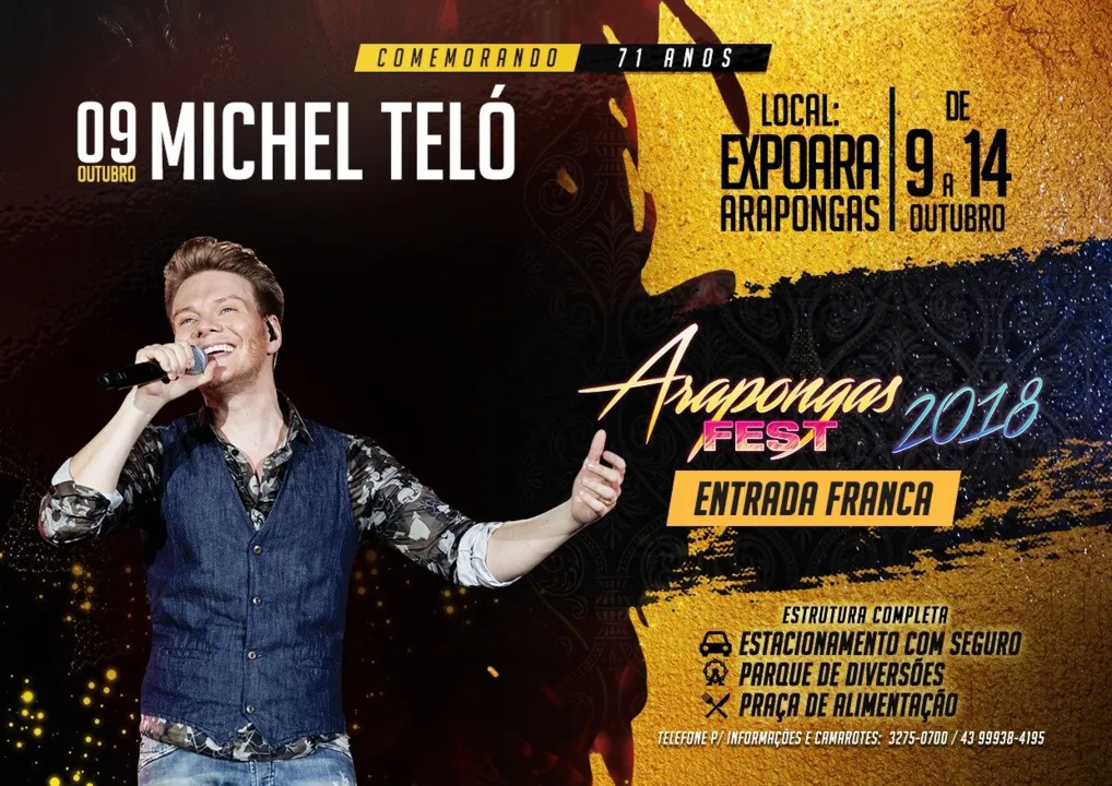 Show com Michel Teló acontece amanhã em Arapongas