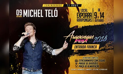 Show com Michel Teló acontece amanhã em Arapongas