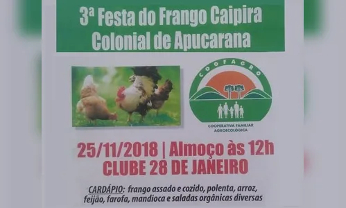 Produtores orgânicos realizam a 3ª Festa do Frango Caipira no domingo