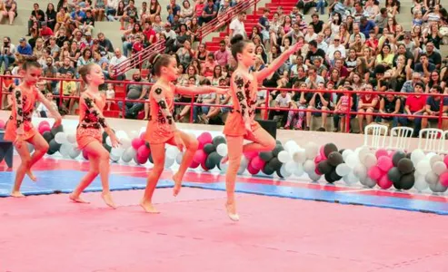 Ginastas apucaranenses durante apresentação no Ginásio de Esportes do Lagoão |  Foto: Divulgação