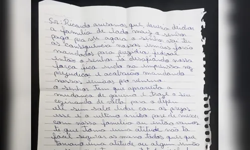 Presos encaminham carta para o Sindicato dos Penitenciários ameaçando agentes de morte