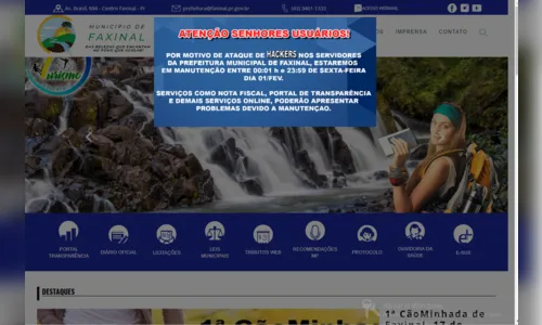 Site da Prefeitura de Faxinal é alvo de ataque hacker