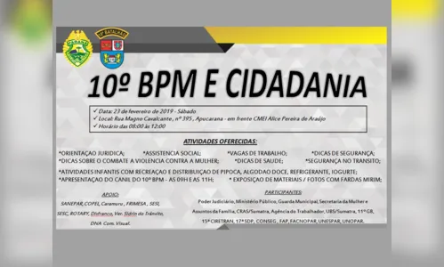 
						
							10º BPM e Cidadania: Ação atende comunidade apucaranense neste sábado
						
						