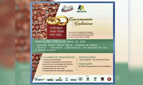 Casamento coletivo será realizado em cidades da região