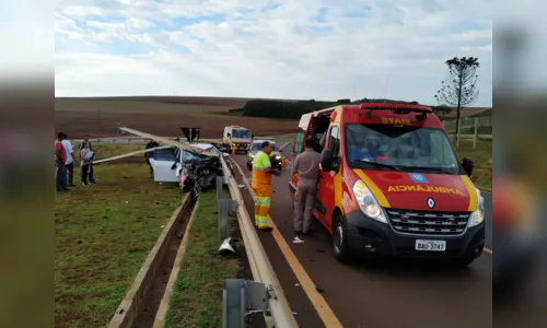
							Carro bate contra defensa metálica na BR-376 nesta manhã
						
						