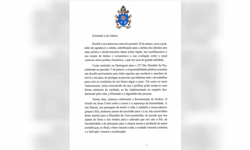 
							Papa Francisco envia carta a Lula e lamenta perdas 
						
						