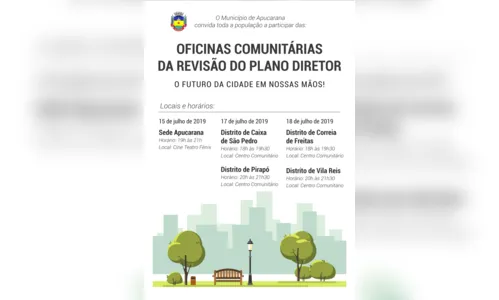 
							Revisão do Plano Diretor tem oficinas  técnicas hoje e amanhã nos distritos
						
						