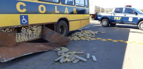 PRF apreende quase uma tonelada de maconha em ônibus escolar falso no Paraná