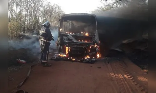 Ônibus escolar com 15 crianças pega fogo em estrada rural do Paraná