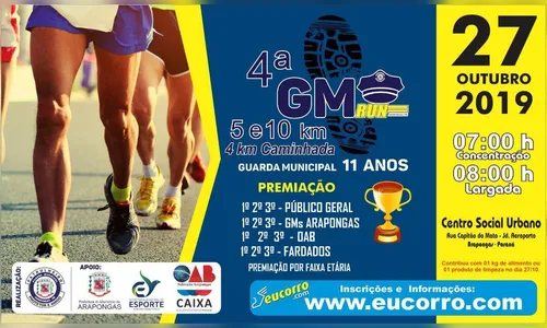 Vem aí a 4ª GM RUN em comemoração aos 11 anos da Guarda Municipal de Arapongas