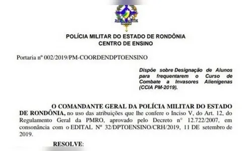 PM cria curso fictício de combate a alienígenas e documento é publicado por engano no site da corporação