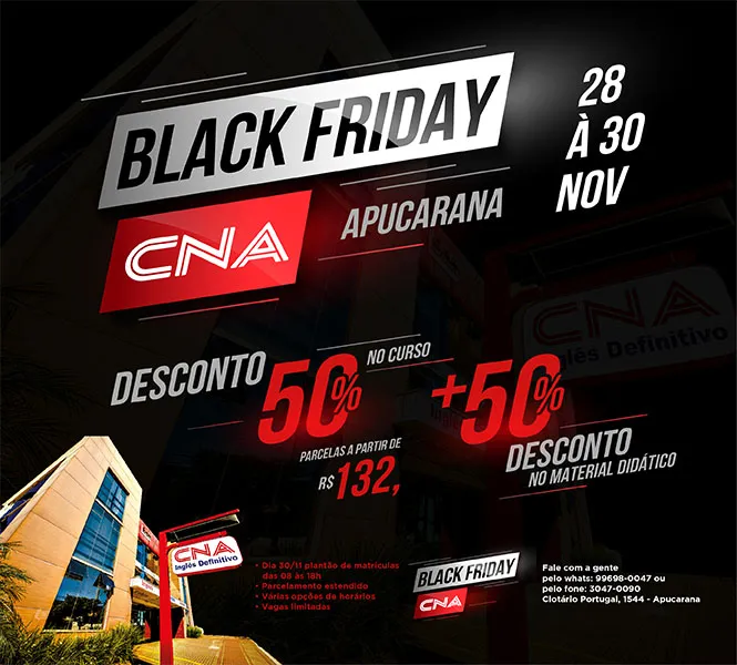 O CNA anunciou uma super Black Friday para novas matrículas para o final do mês de novembro (divulgação)