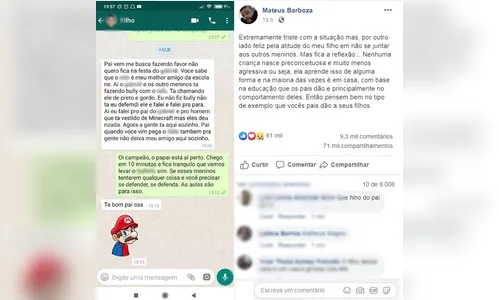 Post de pai de menino que defendeu amigo negro de bullying tem mais de 140 mil curtidas 