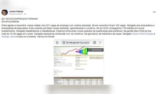 
							Prefeito Junior da Femac comemora desempenho do município na geração de empregos
						
						