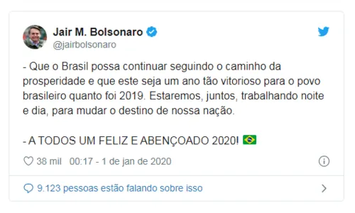 
							Bolsonaro deseja que 2020 seja um ano tão “vitorioso” quanto 2019
						
						