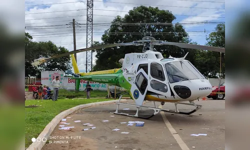 Helicóptero do governo bate hélice em caminhão durante decolagem 
