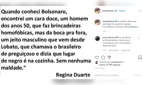 
							José de Abreu ataca Regina Duarte: “Ideal para governo nazista”
						
						