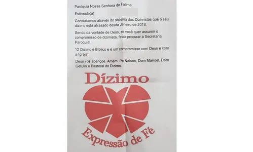 Paróquia cobra dízimo atrasado por meio de carta e chateia fiéis