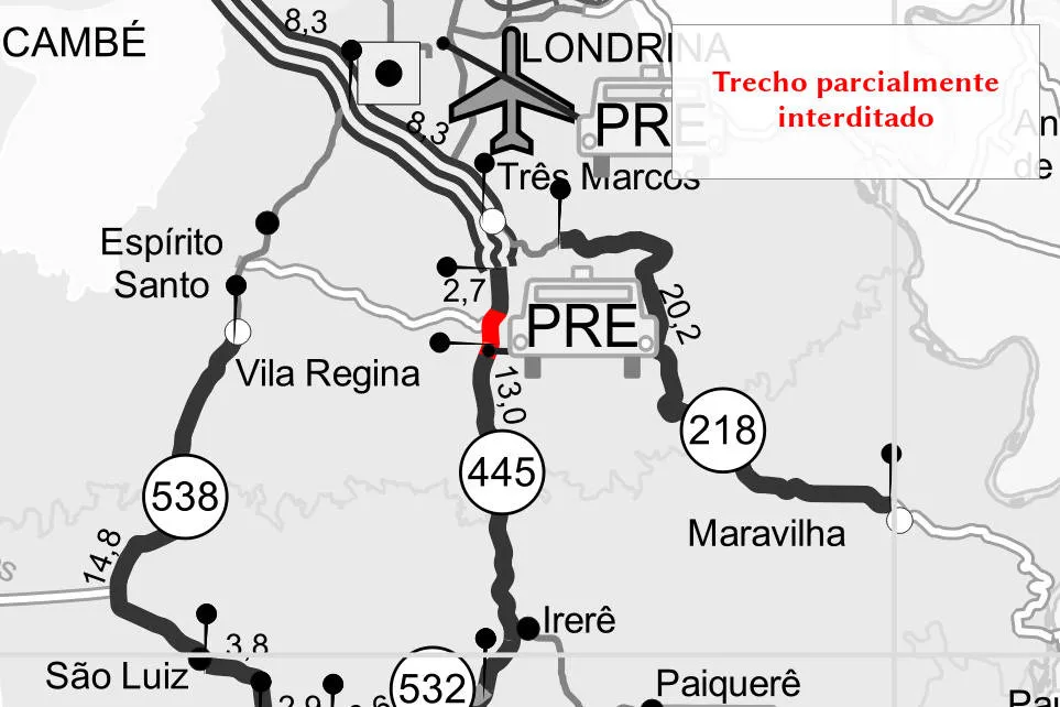 PR-445 terá interdição parcial até este sábado (15)