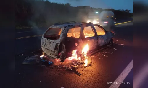 
							Carro fica destruído em incêndio na PR 444
						
						