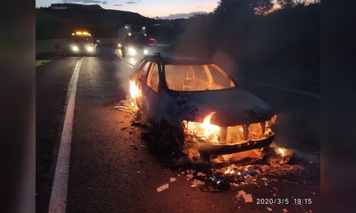 Carro fica destruído em incêndio na PR 444