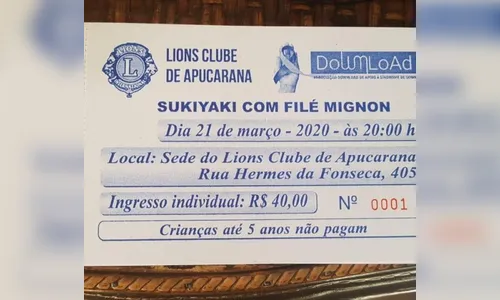 Lions e DownLoad, de Apucarana, cancelam sukiyaki beneficente 