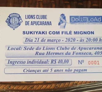 Lions e DownLoad, de Apucarana, cancelam sukiyaki beneficente 